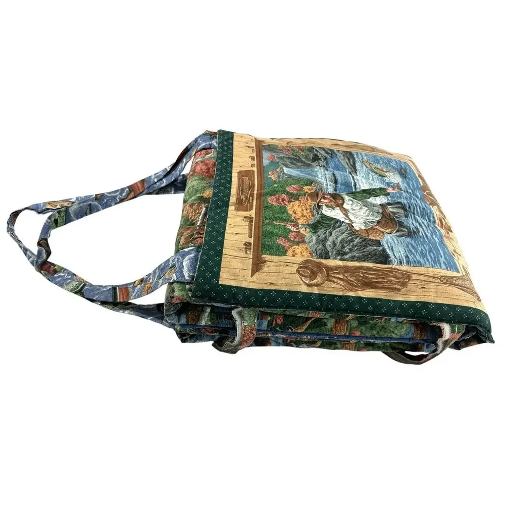 Vintage Fishing Duck Picnic Blanket Convertible Tote Bag Trout Cabin 41x65